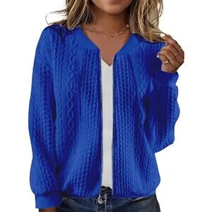 NWT ~ Royal Blue Full Zipper Zip Up Cardigan Cable Knit Sweater ~ Women's SMALL